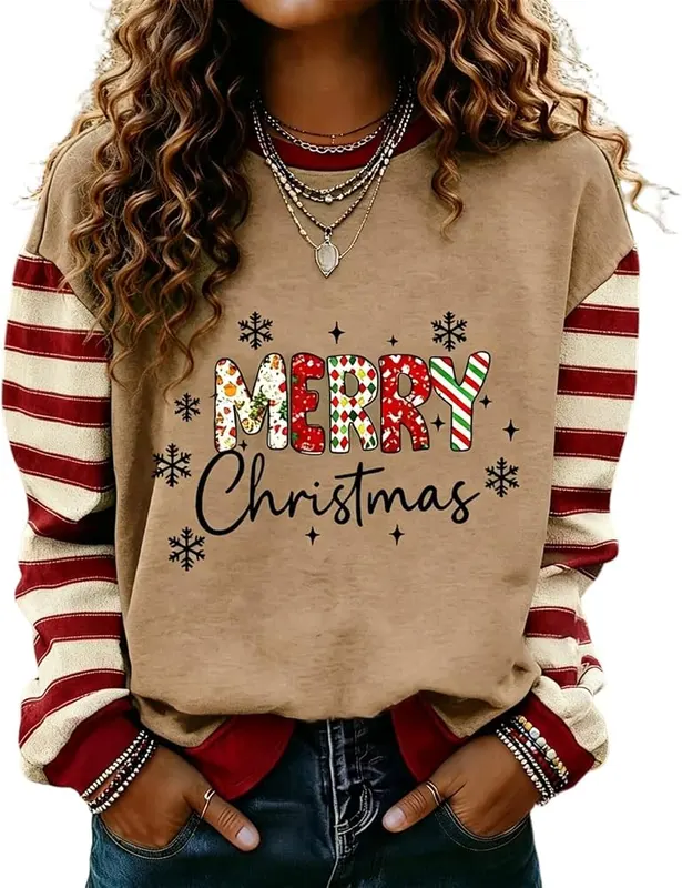 Generic Merry and Bright Sweatshirt A005- Khaki Large in A005- Khaki