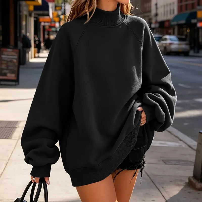 Generic Mock Neck Oversized Sweatshirts A007black – Occasion