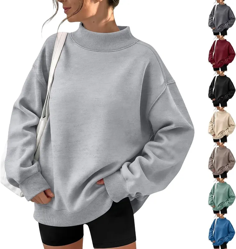 Generic Mock Neck Oversized Sweatshirts A002camel in A002camel
