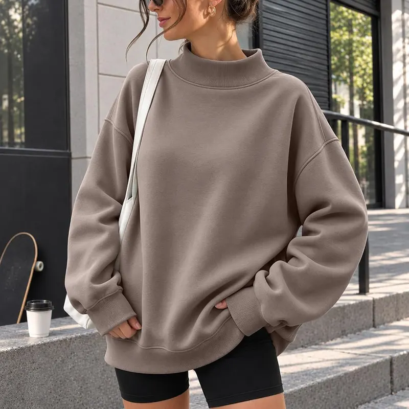 Generic Mock Neck Oversized Sweatshirts A002camel – Cozy ribbed mock neckline