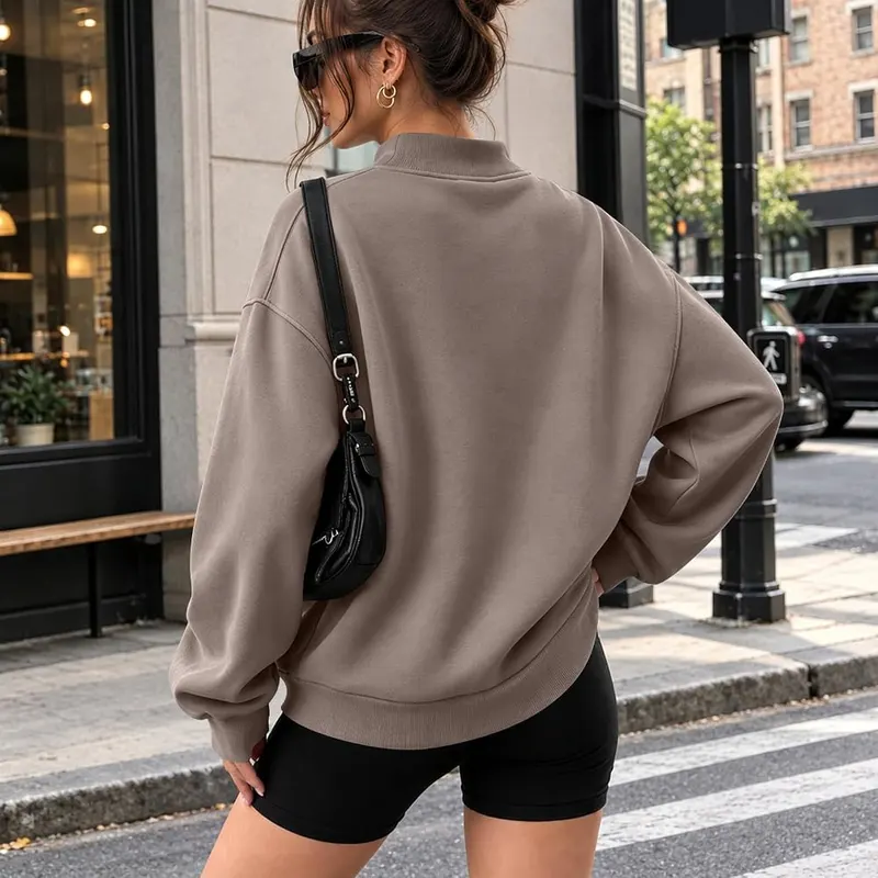 Generic Mock Neck Oversized Sweatshirts A002camel – Roomy oversized loose fit