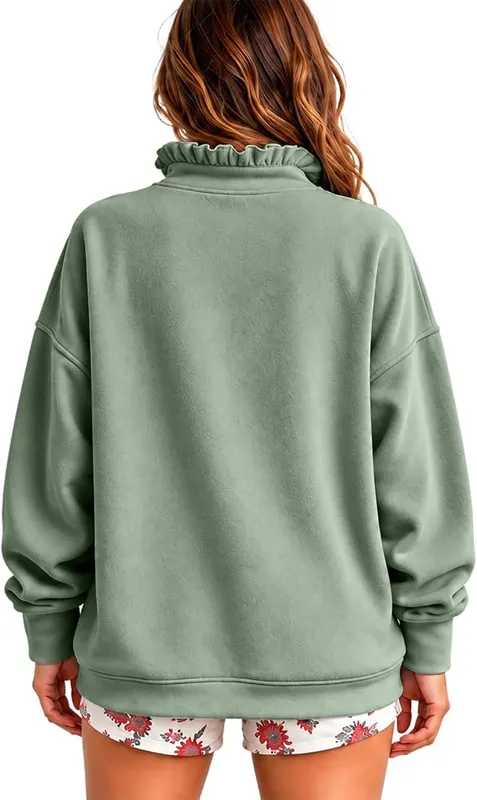 Generic Mock Neck Plus Size Sweatshirts A006green – Relaxed oversized fit with drop shoulders