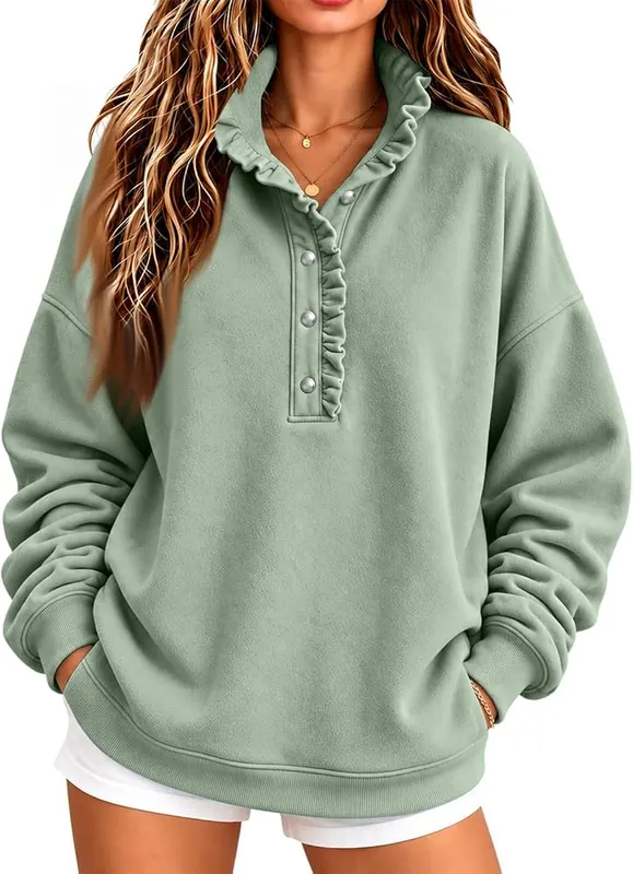 Generic Mock Neck Plus Size Sweatshirts A006green – Easy to pair with jeans or skirts