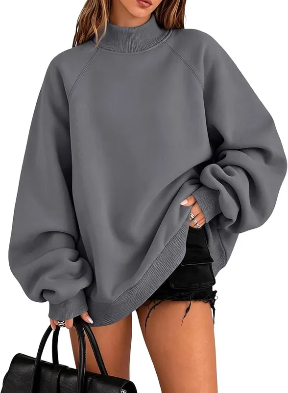 Generic Mock Neck Sweatshirt Women Fleece Pullover A002dark Gray XX-Large – Material