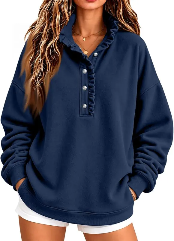 Generic Mock Neck Sweatshirt Women Pull A008navy – Occasion