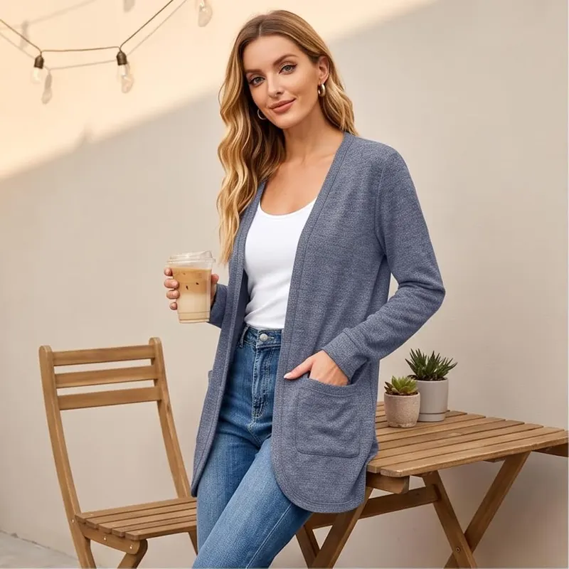 Generic Open Front Cardigan D04 Navy Blue – Soft & Lightweight Fabric