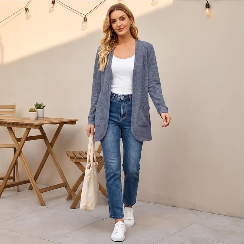 Generic Open Front Cardigan D04 Navy Blue – Open Front Long Cardigan Silhouette