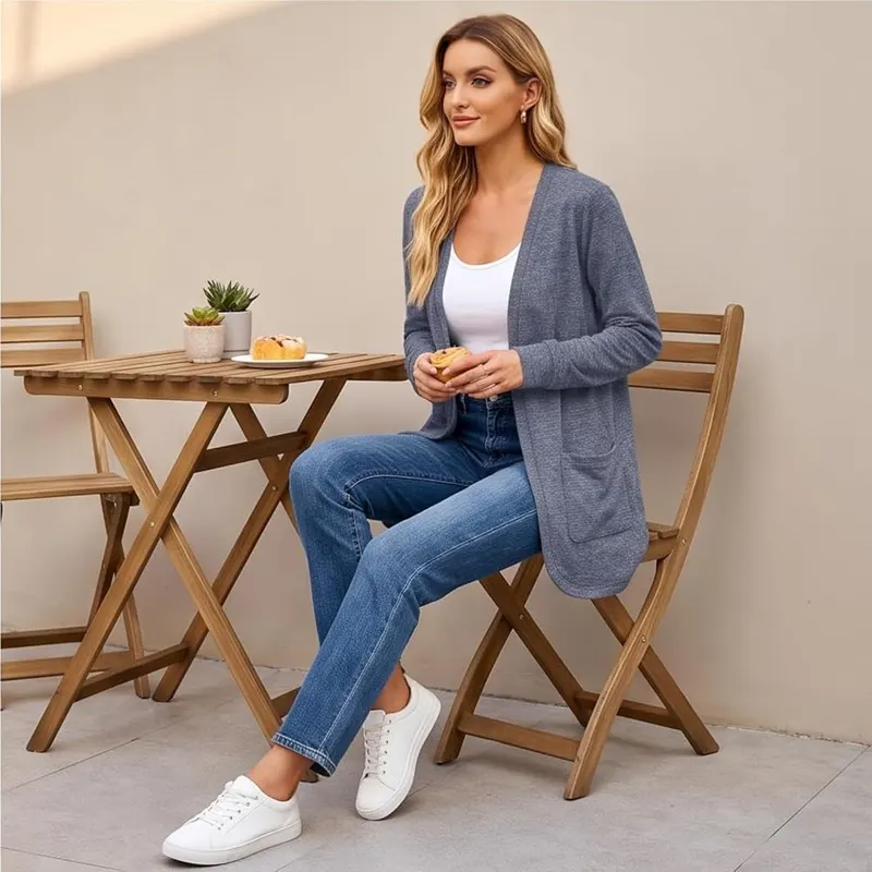 Generic Open Front Cardigan D04 Navy Blue – Versatile Casual Outerwear