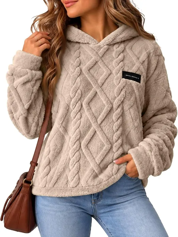 Generic Oversized Hoodie A001-khaki – Textured Knit Pattern