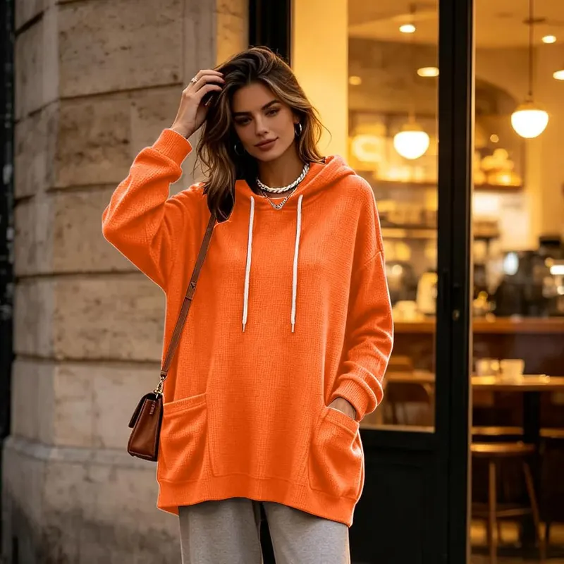 Generic Oversized Hoodies A001-orange – Soft textured waffle knit fabric