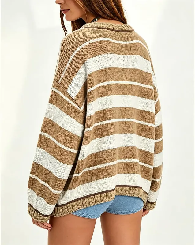 Generic Oversized Knit Sweaters Y2K A002-beige Small – Knit Fabric
