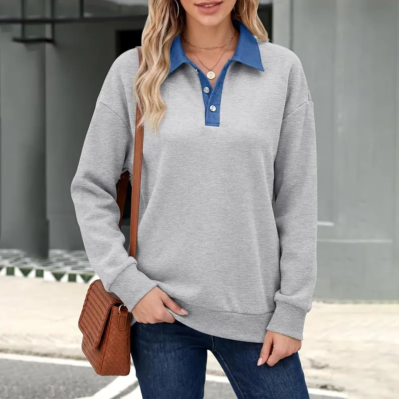 Generic Oversized Sweatshirt A001-gray – Denim Collar Detail