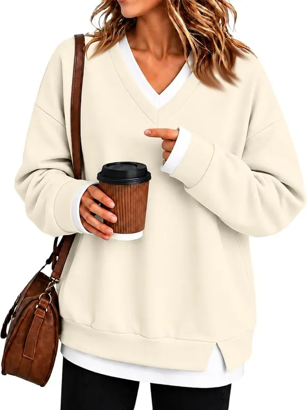 Generic Oversized Sweatshirt C003-beige Large – Oversized Drop Shoulder Silhouette