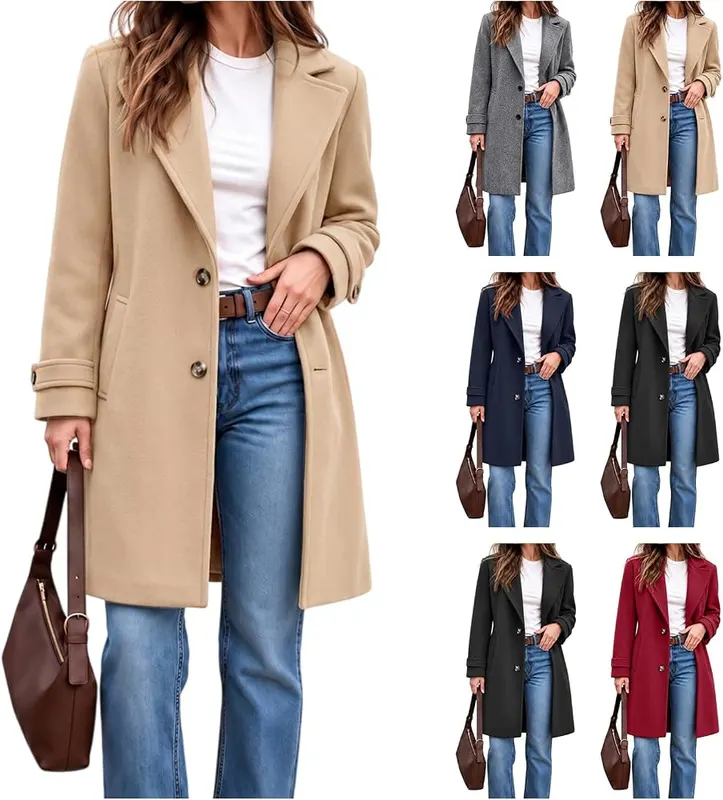 Generic Pea Coats Women Button Front Long in Beige