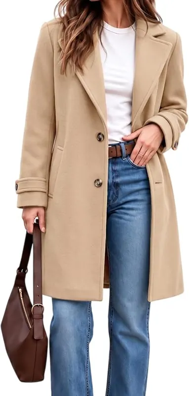 Generic Pea Coats Women Button Front Long – High-quality fabric
