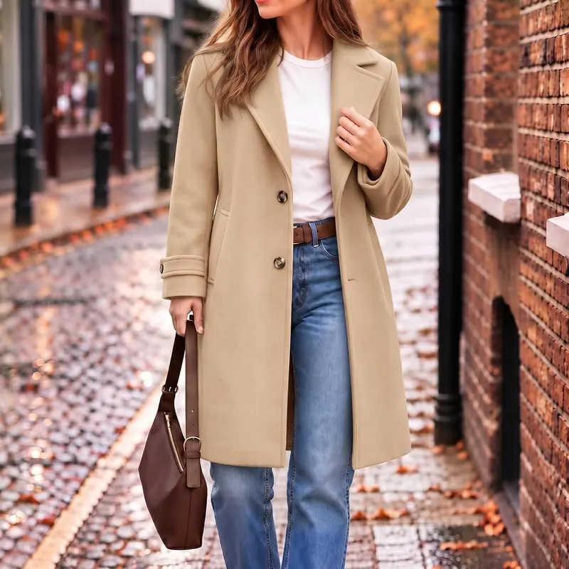 Generic Pea Coats Women Button Front Long – Multi-color and versatile choice