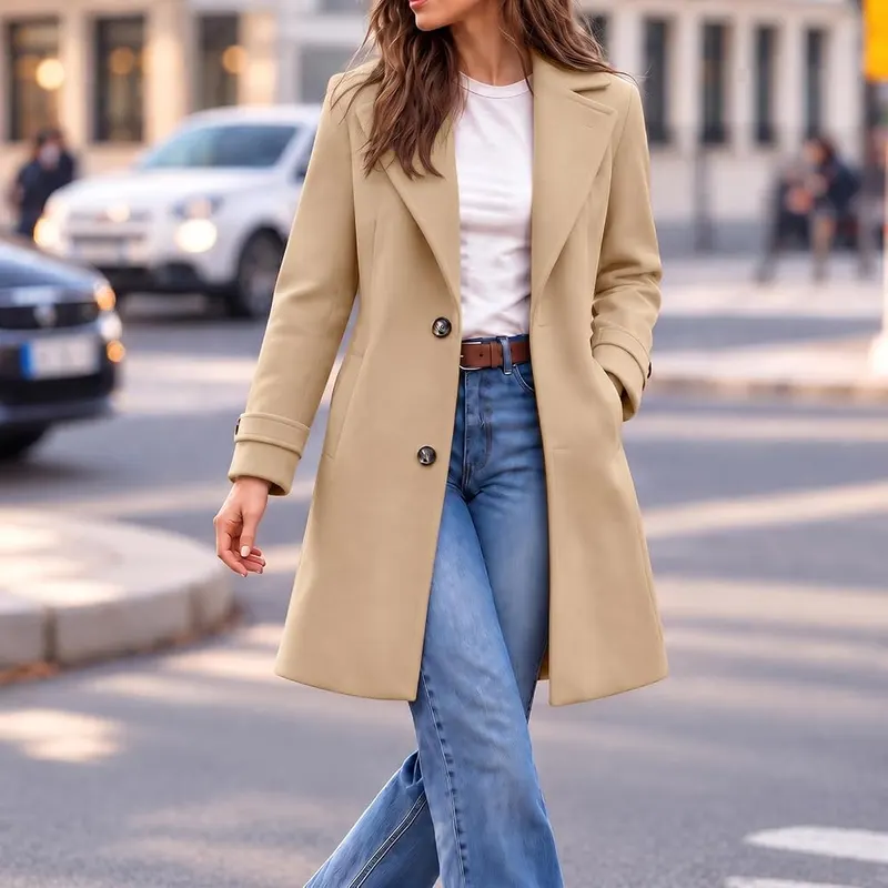 Generic Pea Coats Women Button Front Long – Intimate detail design