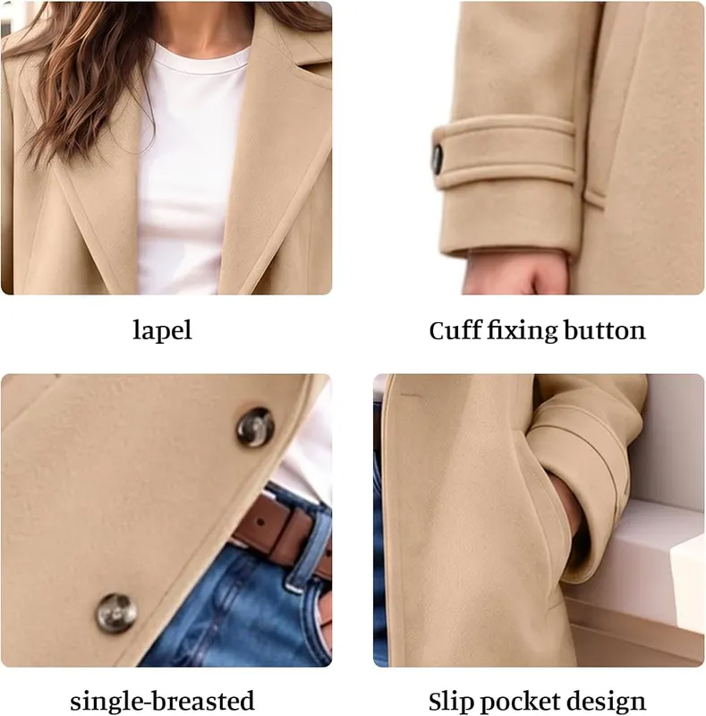 Generic Pea Coats Women Button Front Long – Multi-scene adaptation