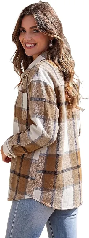 Generic Plaid Shacket Women Button Down Lapel – product photo 7 of 7