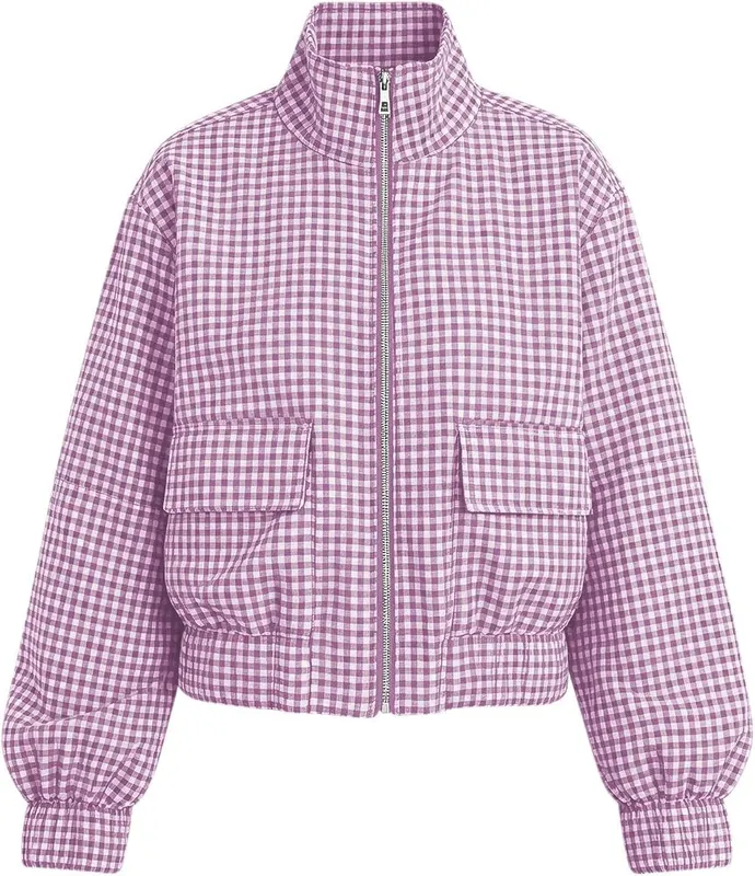 Generic Plaid Short Jackets Q07 Purple – Elasticized sleeve cuffs for secure fit