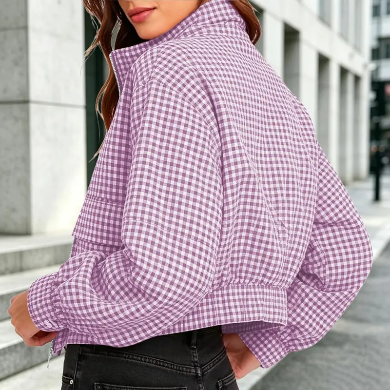 Generic Plaid Short Jackets Q07 Purple – product photo 7 of 8