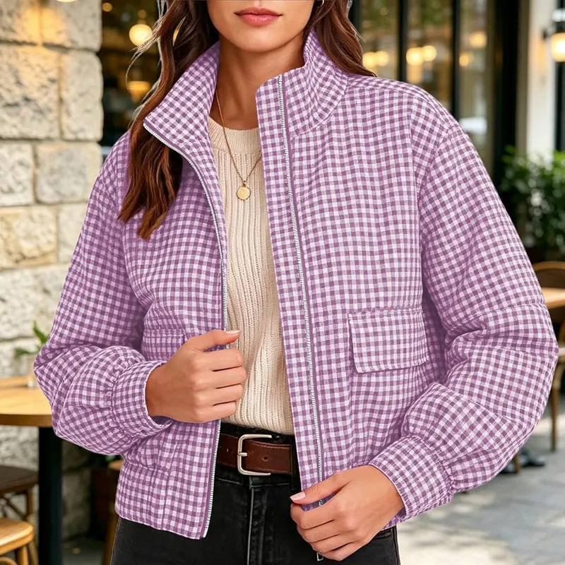 Generic Plaid Short Jackets Q07 Purple – product photo 8 of 8