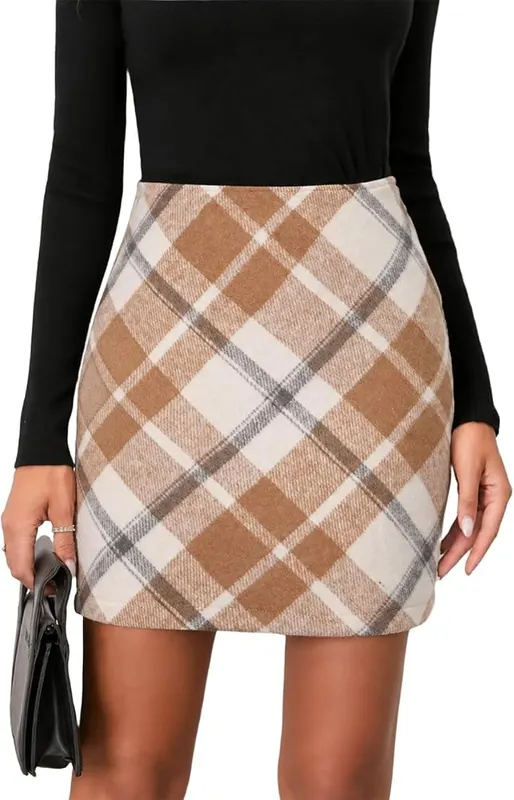 Generic Plaid Skirts Y2k Y002-beige X-Large in Y002-beige