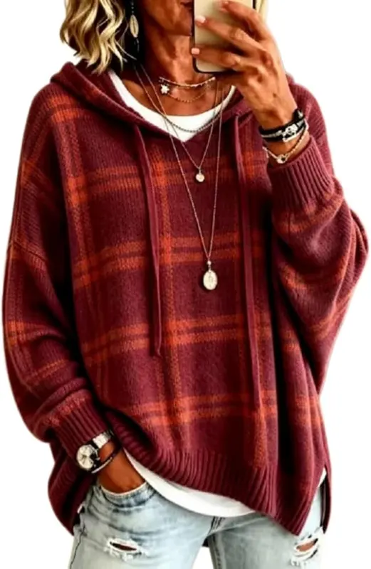Generic Plaid Sweaters A006-wine Medium in A006-wine