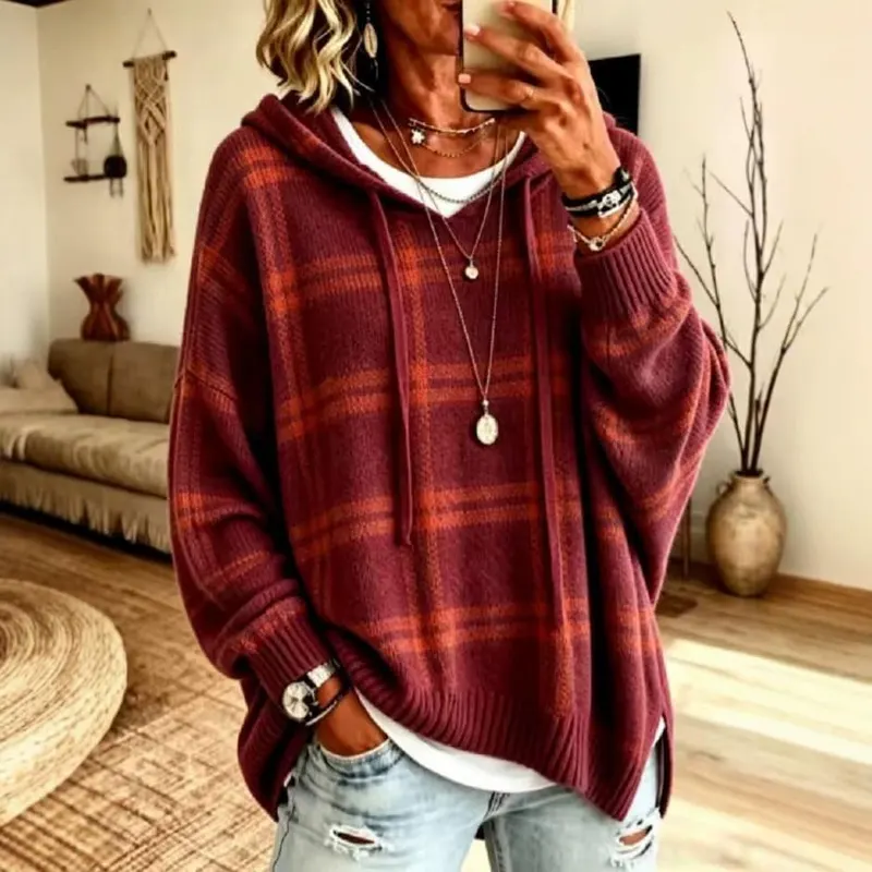 Generic Plaid Sweaters A006-wine Medium – Oversized Fit