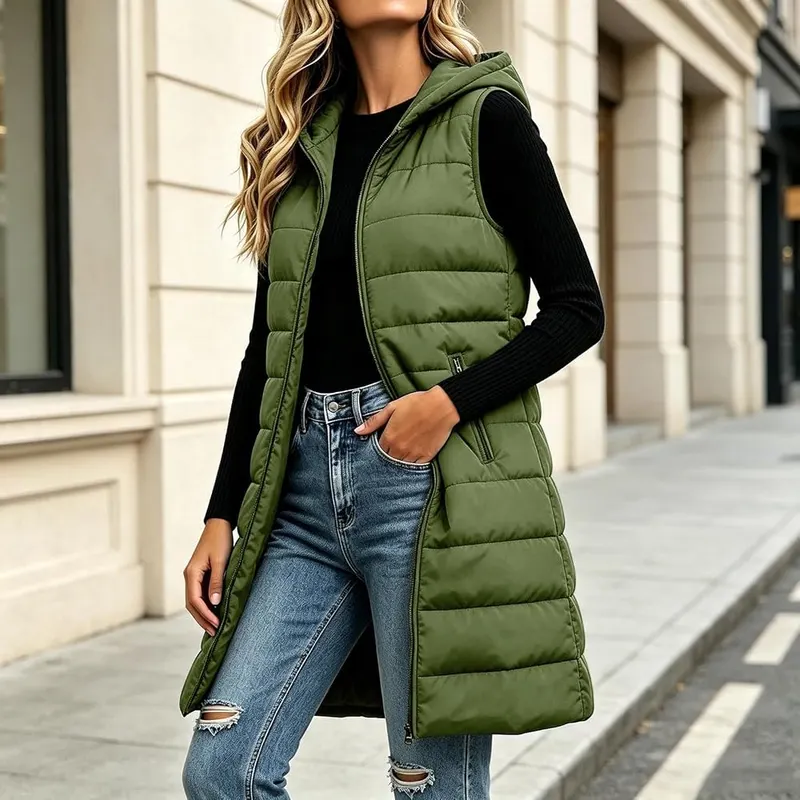 Generic Plus Size Puffer Vests – Attached hood for extra coverage