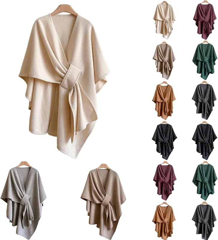 Generic Poncho Shawl Wraps in Beige