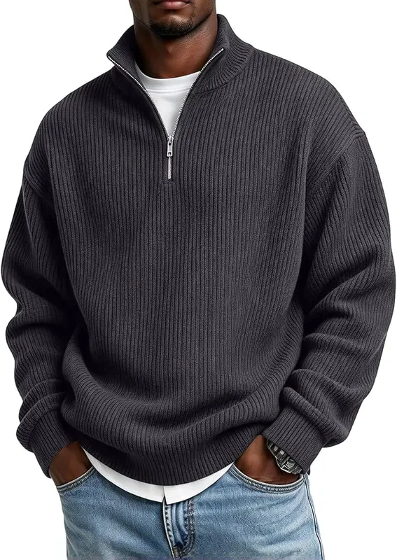 Generic Quarter Zip Pullover Men Big A02 Dark Gray in A02 Dark Gray