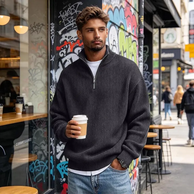 Generic Quarter Zip Pullover Men Big A02 Dark Gray – product photo 4 of 5
