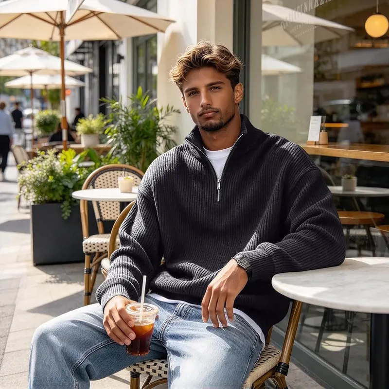 Generic Quarter Zip Pullover Men Big A02 Dark Gray – product photo 5 of 5