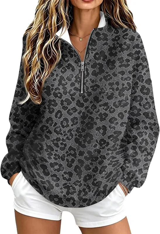 Generic Quarter Zip Pullover Women Mock Neck A003dark Gray – Material