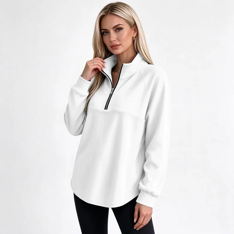 Generic Quarter Zip Pullover Women Y2K Loose A013-white – Quarter Zip Mock Neck