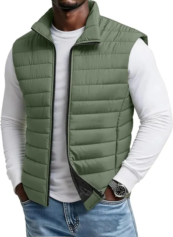 Generic Quilted Jacket Men Sleeveless Down Vest A002-army Green in A002-army Green