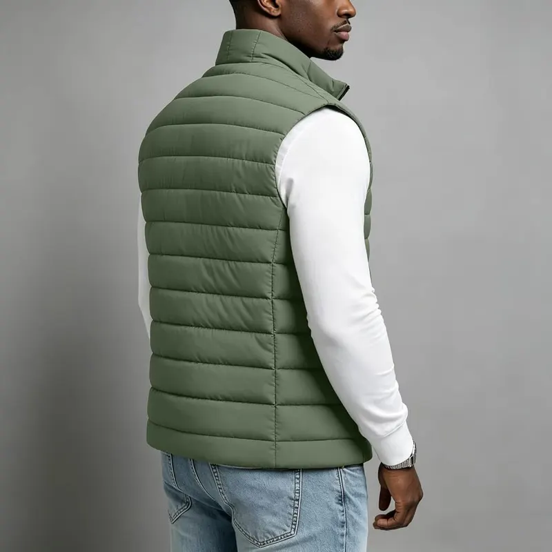 Generic Quilted Jacket Men Sleeveless Down Vest A002-army Green – product photo 7 of 9