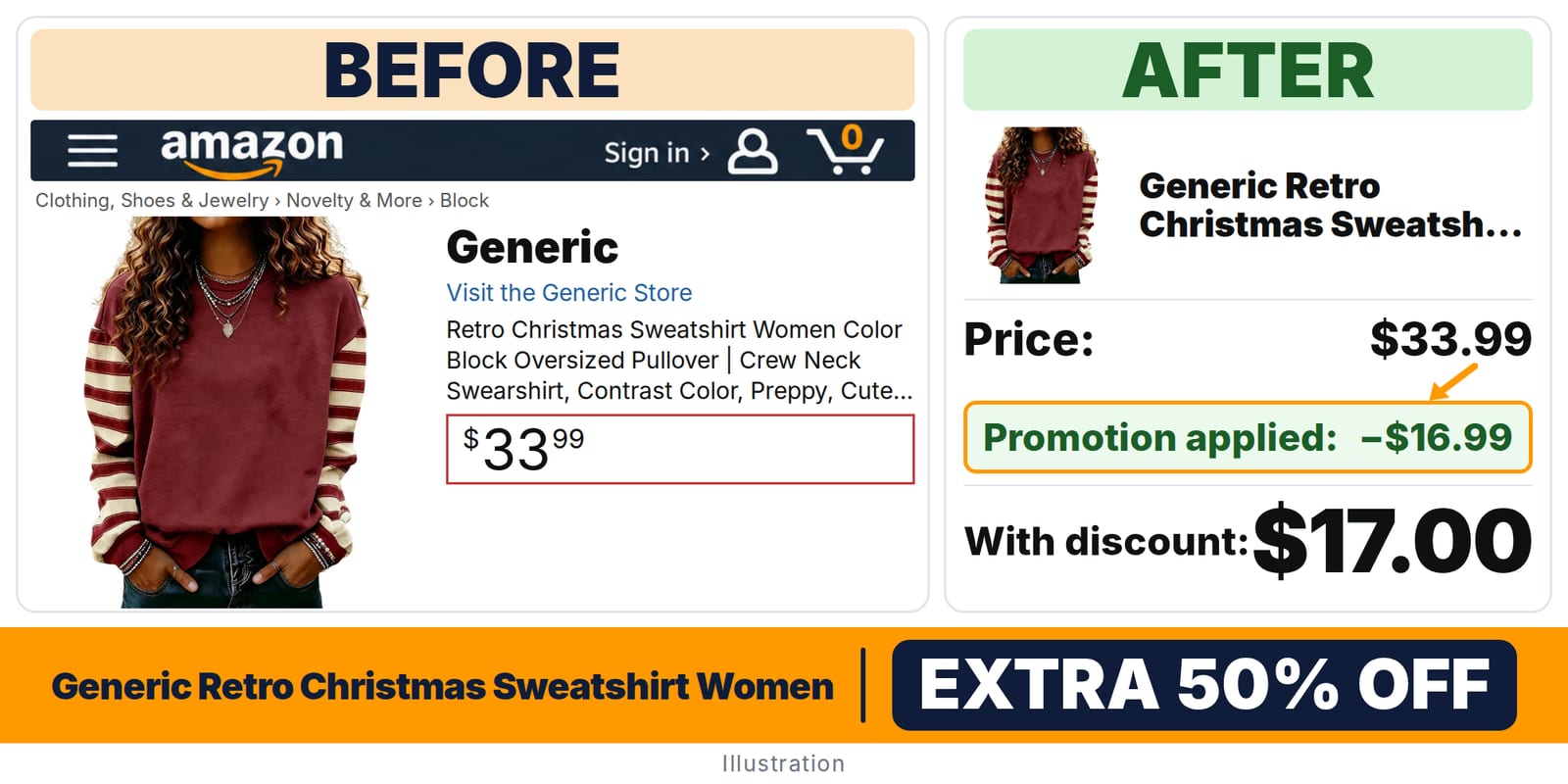 Generic Vintage Christmas Sweatshirt Women Striped Oversized A009-wine XX-Large deal: before and after – promo code 3AMCBZT6, 50% off on Amazon
