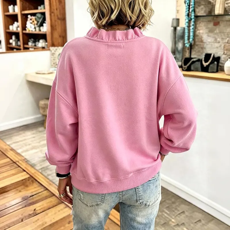 Generic Ruffle V Neck Sweatshirt A001-pink – Feature