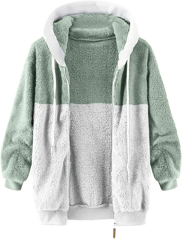 Generic Sherpa Jacket Women Full Zip Color Y2k P006-light Green – Soft Shaggy Plush Fabric