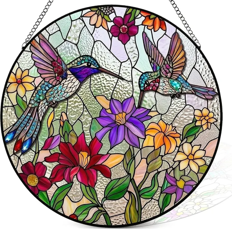 Generic Stained Glass Window Hanging 3D Hummingbird – Sculpted hummingbird with textured 3D embossed feathers