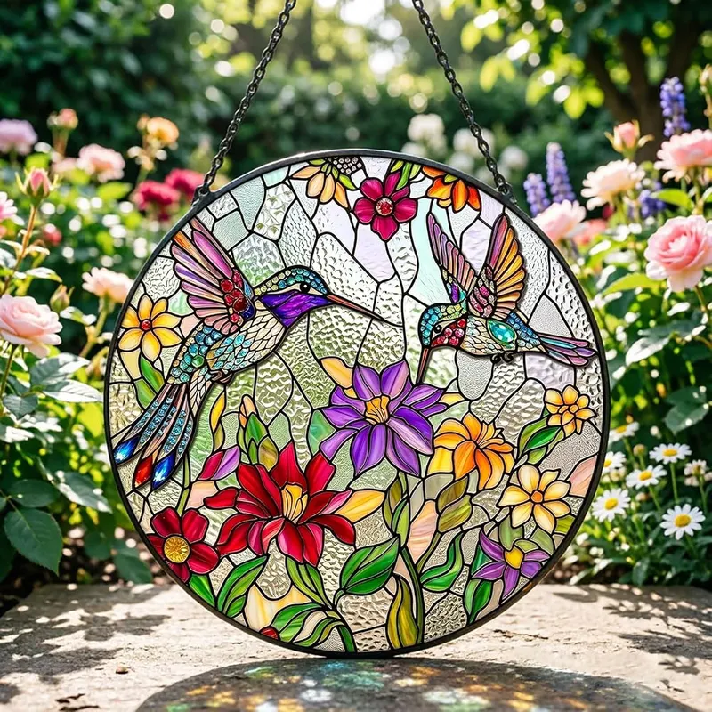 Generic Stained Glass Window Hanging 3D Hummingbird – Comes with a microfiber cleaning cloth