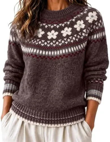 Generic Sweater for Women Fair Isle Long – Soft material for cozy winter wear