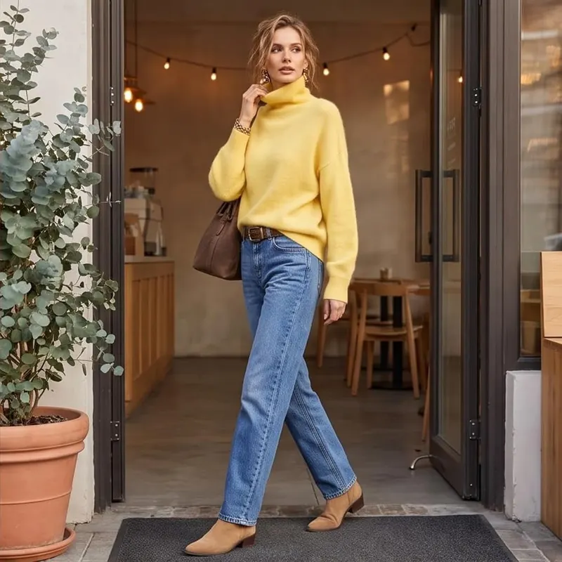 Generic Turtleneck Sweater Women Knit Oversized Pullover A013-yellow – Feature