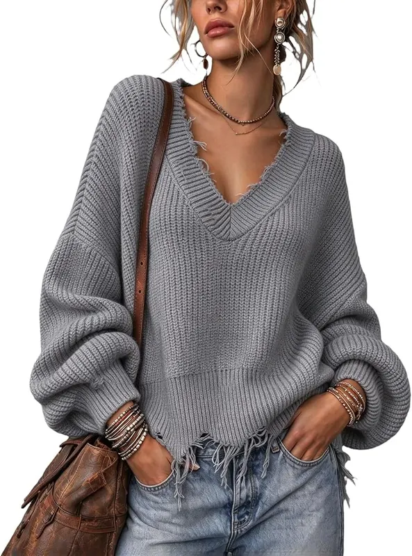 Generic V Neck Sweaters A004-gray X-Large in A004-gray