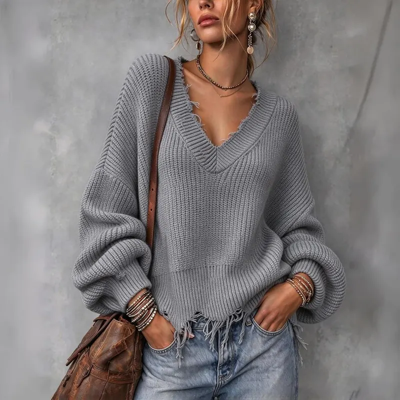 Generic V Neck Sweaters A004-gray X-Large – product photo 2 of 3