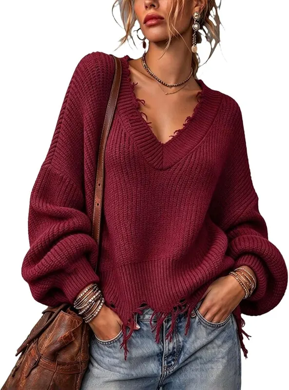 Generic V Neck Sweaters A006-wine Small in A006-wine