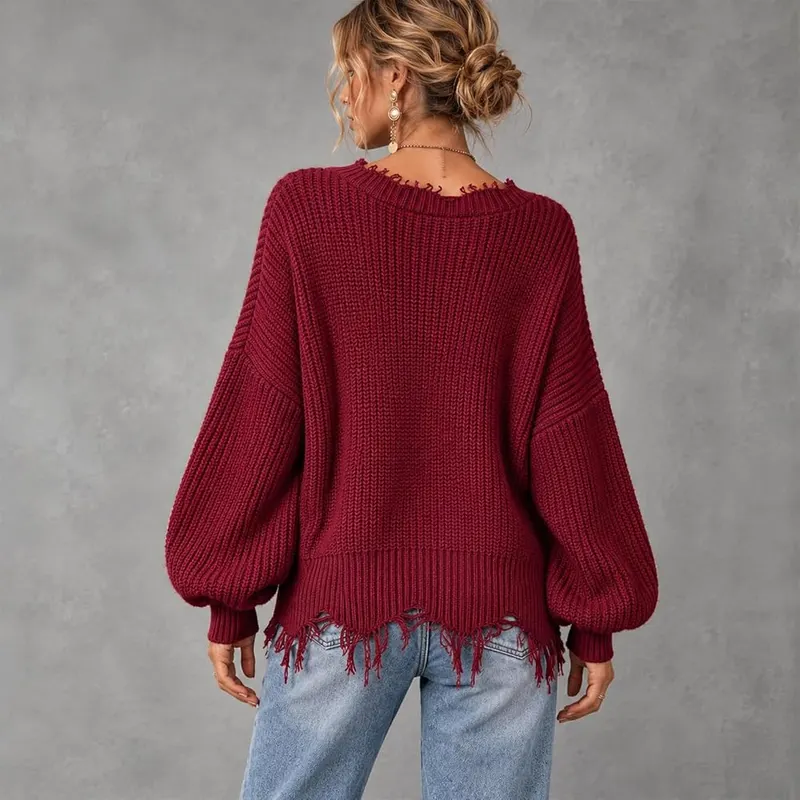 Generic V Neck Sweaters A006-wine Small – Design