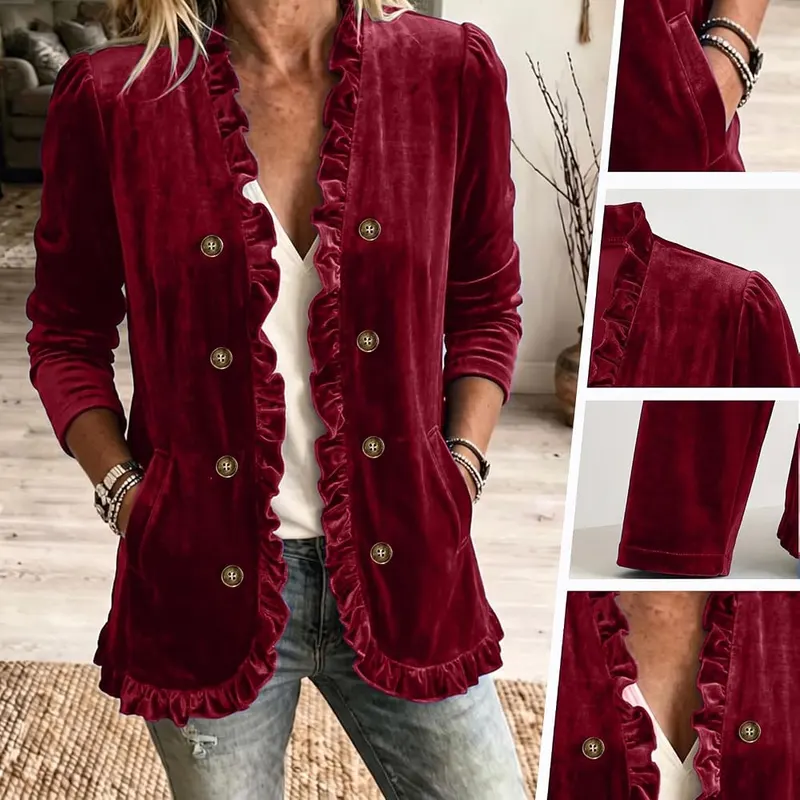 Generic Velvet Blazer – Voluminous pleated shoulders